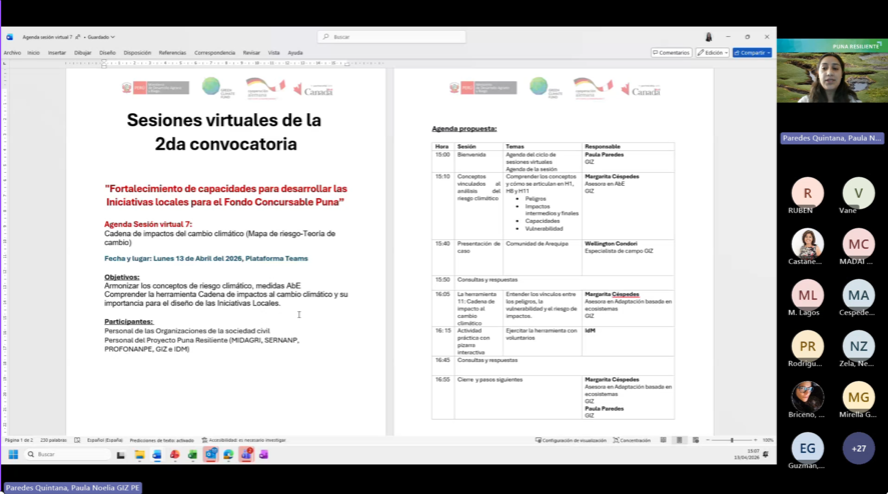 Grabación - Sesión virtual 7: Cadena de impactos del cambio climático (Mapa de Riesgo y Teoría de Cambio)